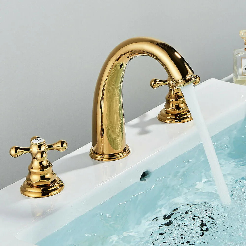 DANLUOLAN Luxury Gold Widespread Bathroom Faucet – Dual Handle