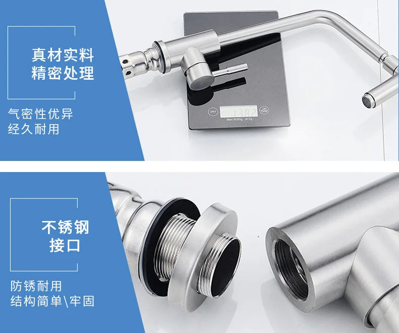 304 Stainless Steel Rotating Kitchen Faucet – Hot & Cold, Single Handle, Brushed Finish