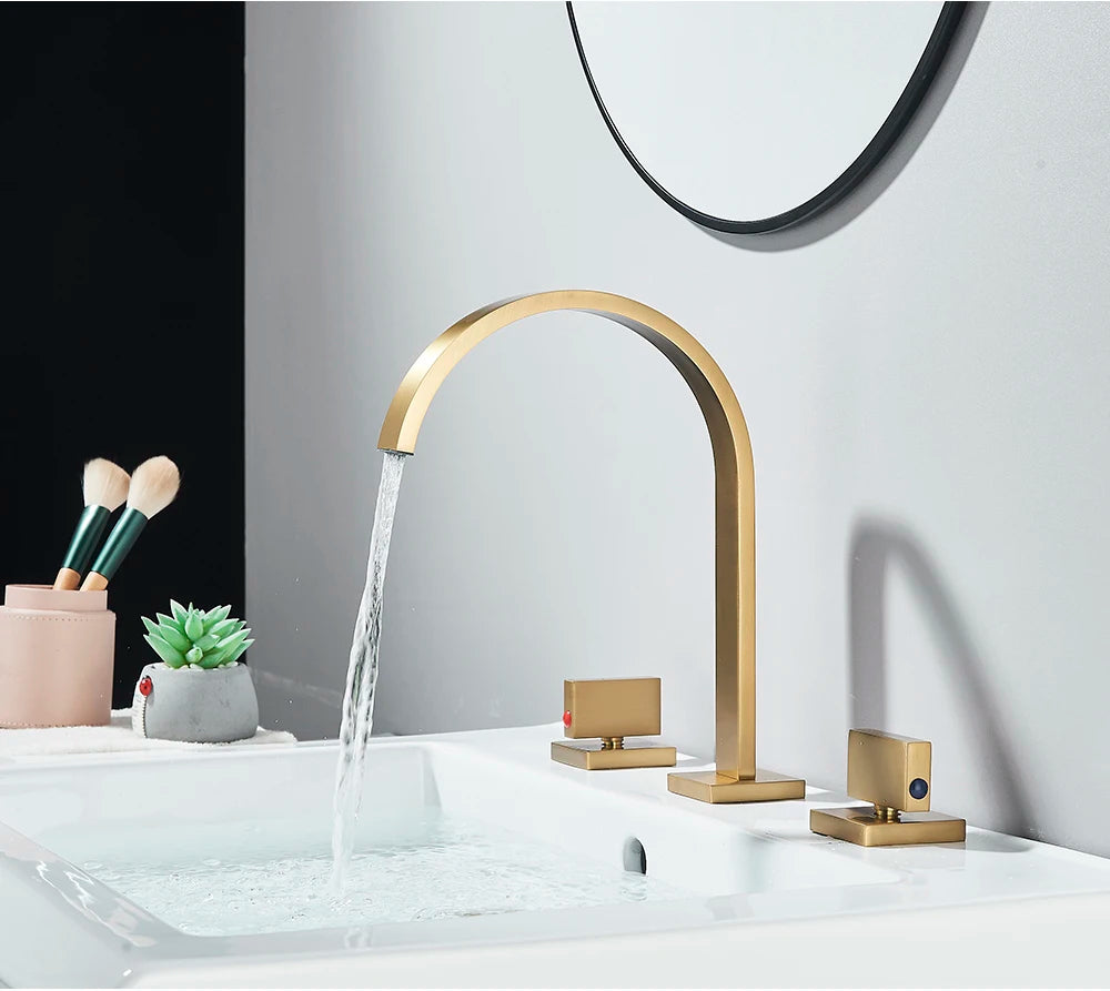 Brushed Gold Bathroom Basin Faucet Hot Cold Mixer Sink Tap