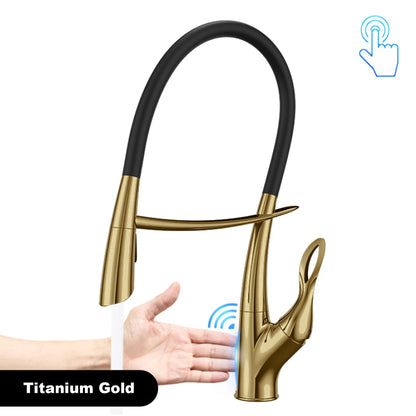 Gestan brass brushed gold kitchen faucet with touch switch design, single handle ceramic valve core, hot and cold water sink Tap