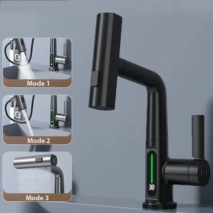 Waterfall Bathroom Basin Faucet with Digital Temperature Display