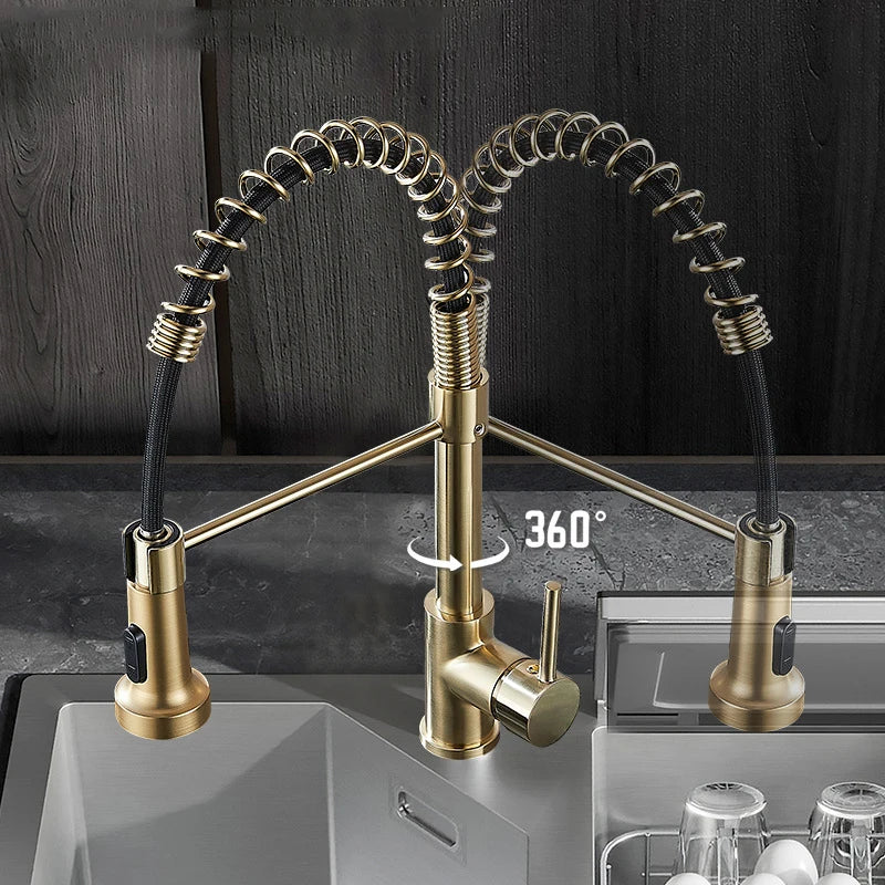 Matte Black Pull-Out Kitchen Faucet 360° Mixer Tap
