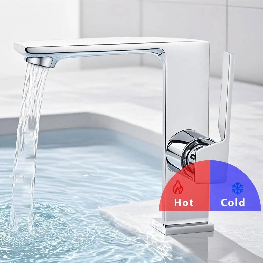 WJNMONE Matte Gray Brass Bathroom Basin Faucet – Hot & Cold