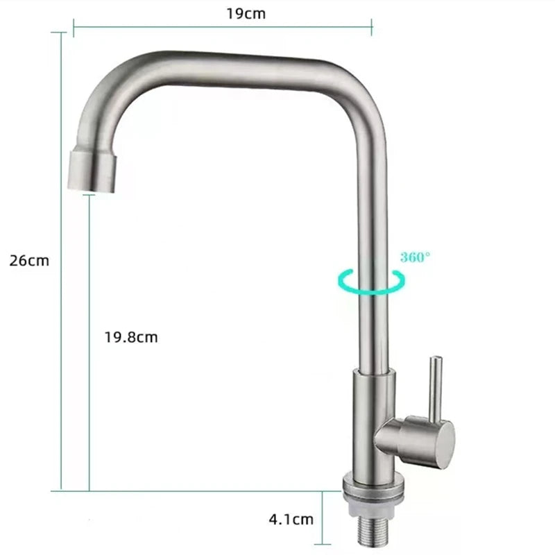 Stainless Steel Single Cold Kitchen Faucet – Single Handle, Deck Mounted