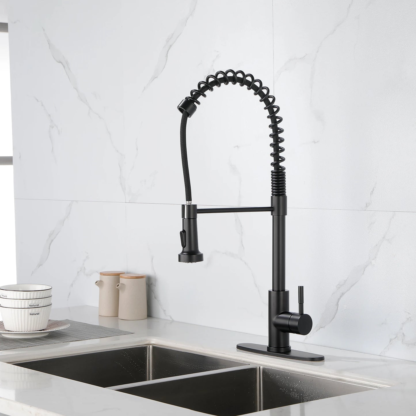 Solid Brass Pull Down Kitchen Faucet with High Arc Sprayer