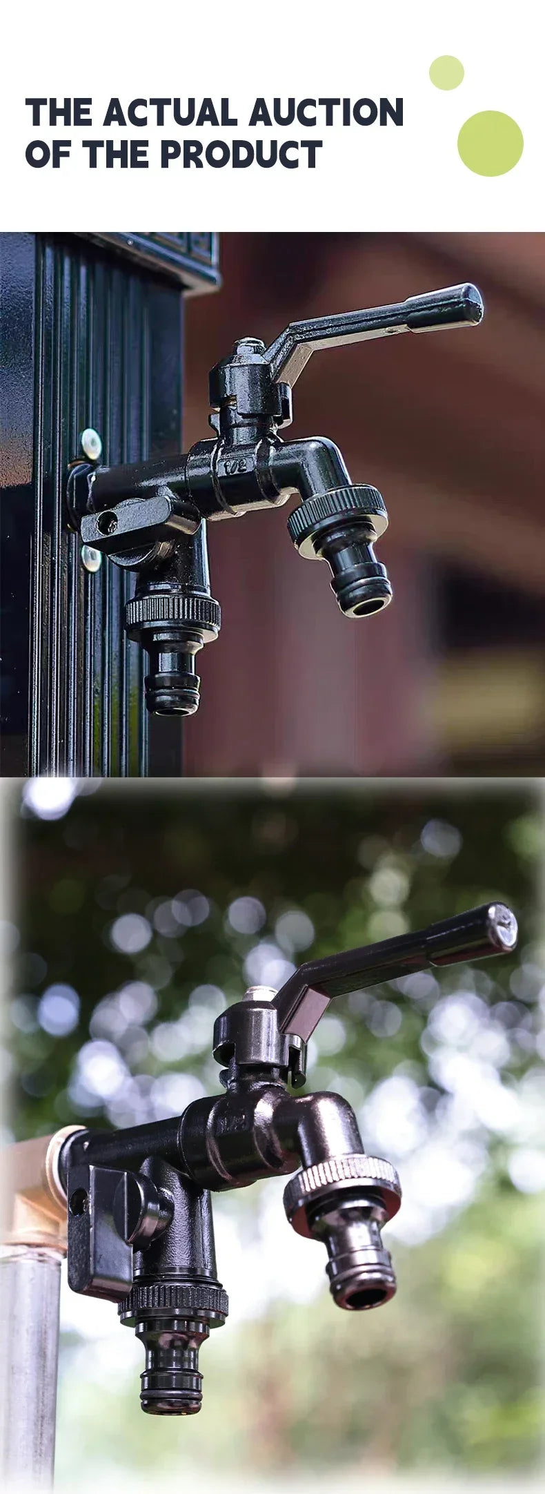 Outdoor Brass Garden Faucet – Anti-Freeze Bibcock with Dual Hose Connector