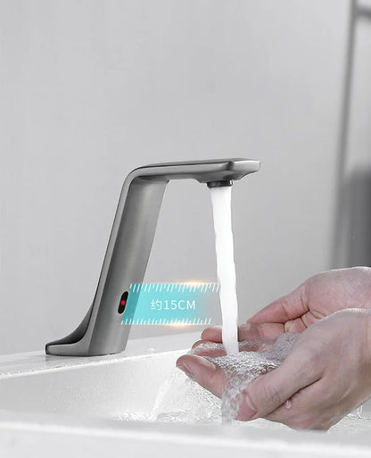Gun Gray Automatic Sensor Bathroom Basin Faucet Cold Water Tap