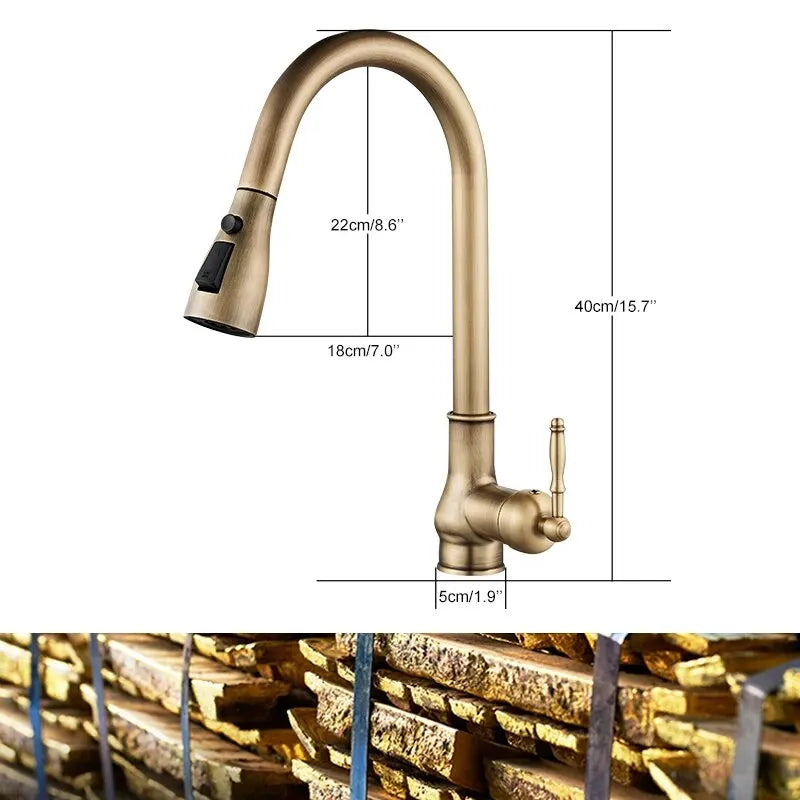 Antique Bronze Pull-Out Kitchen Faucet Hot Cold Mixer Tap