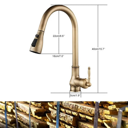 Antique Bronze Pull-Out Kitchen Faucet Hot Cold Mixer Tap