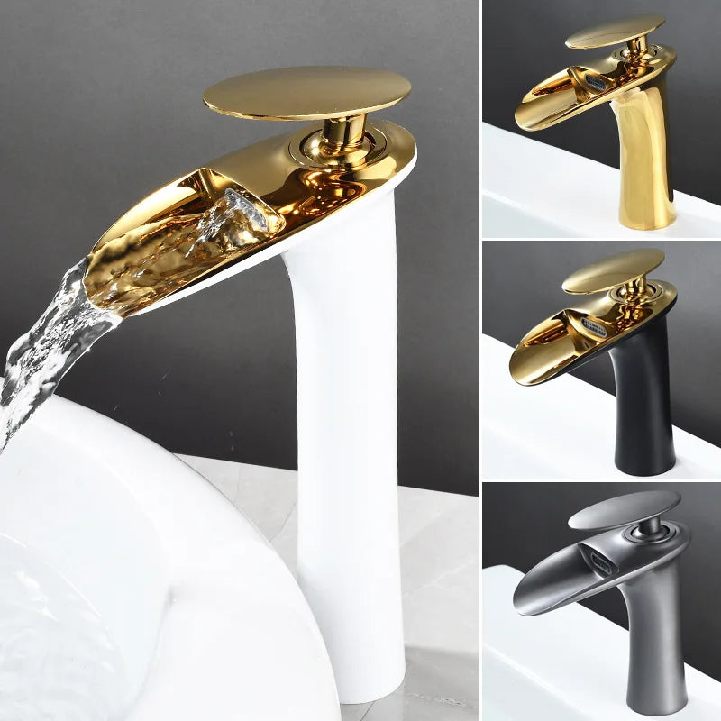 Antique Brass Waterfall Bathroom Faucet – Single Handle Basin Mixer Tap