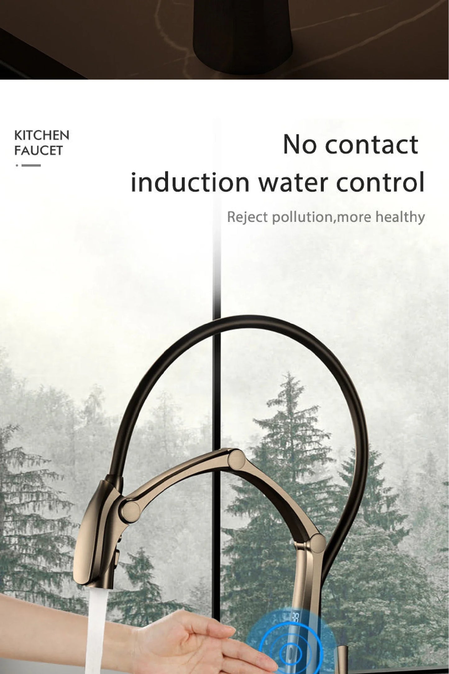 Luxury Gun Gray Brass Kitchen Faucet – Digital Touchless Pull-Out Mixer