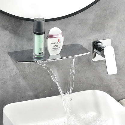 Wall-Mounted Waterfall Basin Faucet – Chrome Brass Single Handle