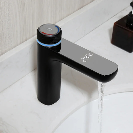 OUBONI Black Digital Display Basin Faucet – Hot & Cold Mixer, Modern Chrome Design