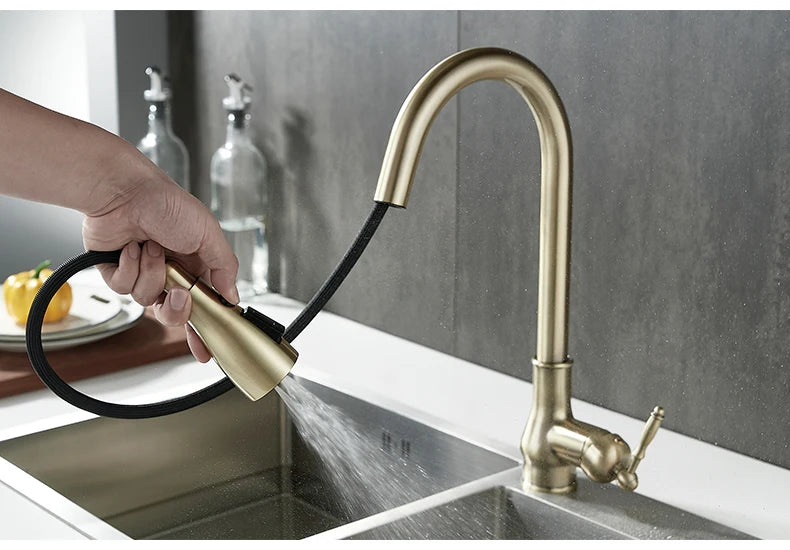 Antique Bronze Pull-Out Kitchen Faucet Hot Cold Mixer Tap