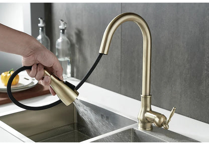 Antique Bronze Pull-Out Kitchen Faucet Hot Cold Mixer Tap