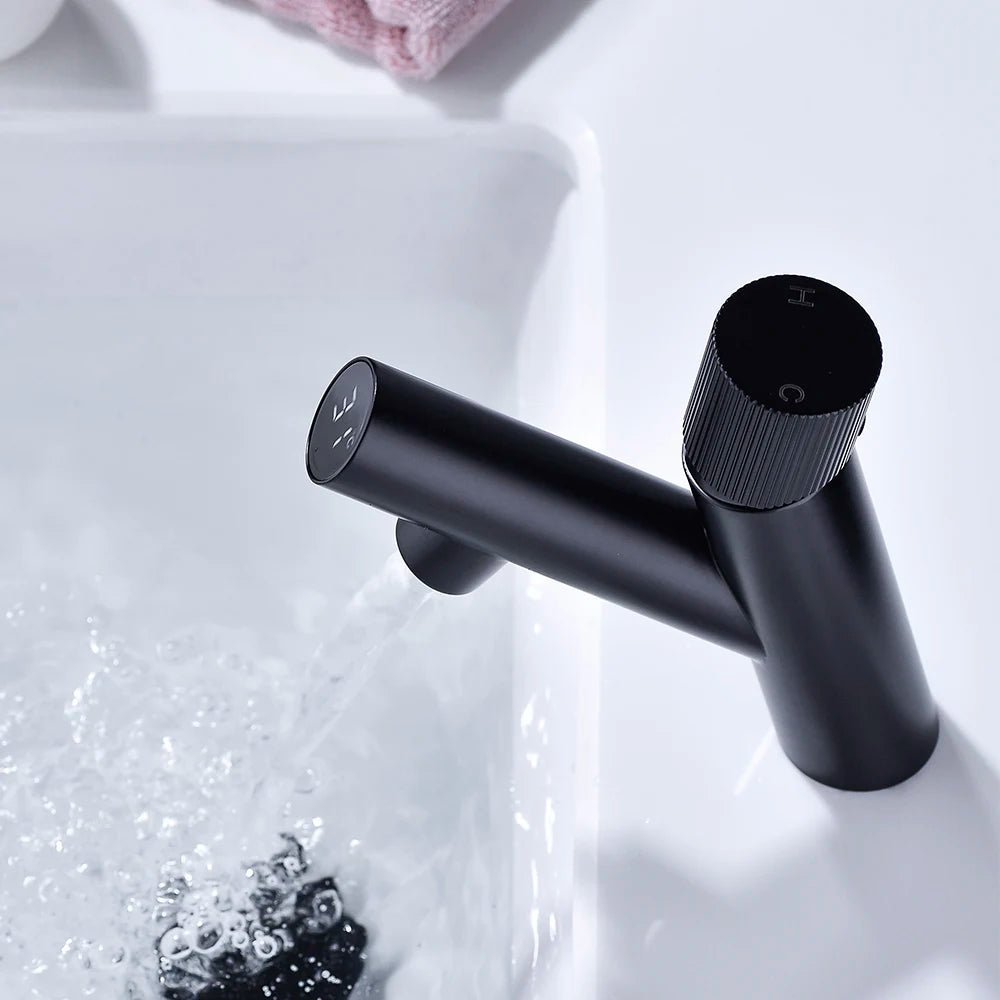 Black LED Digital Bathroom Basin Faucet Temperature Display Tap