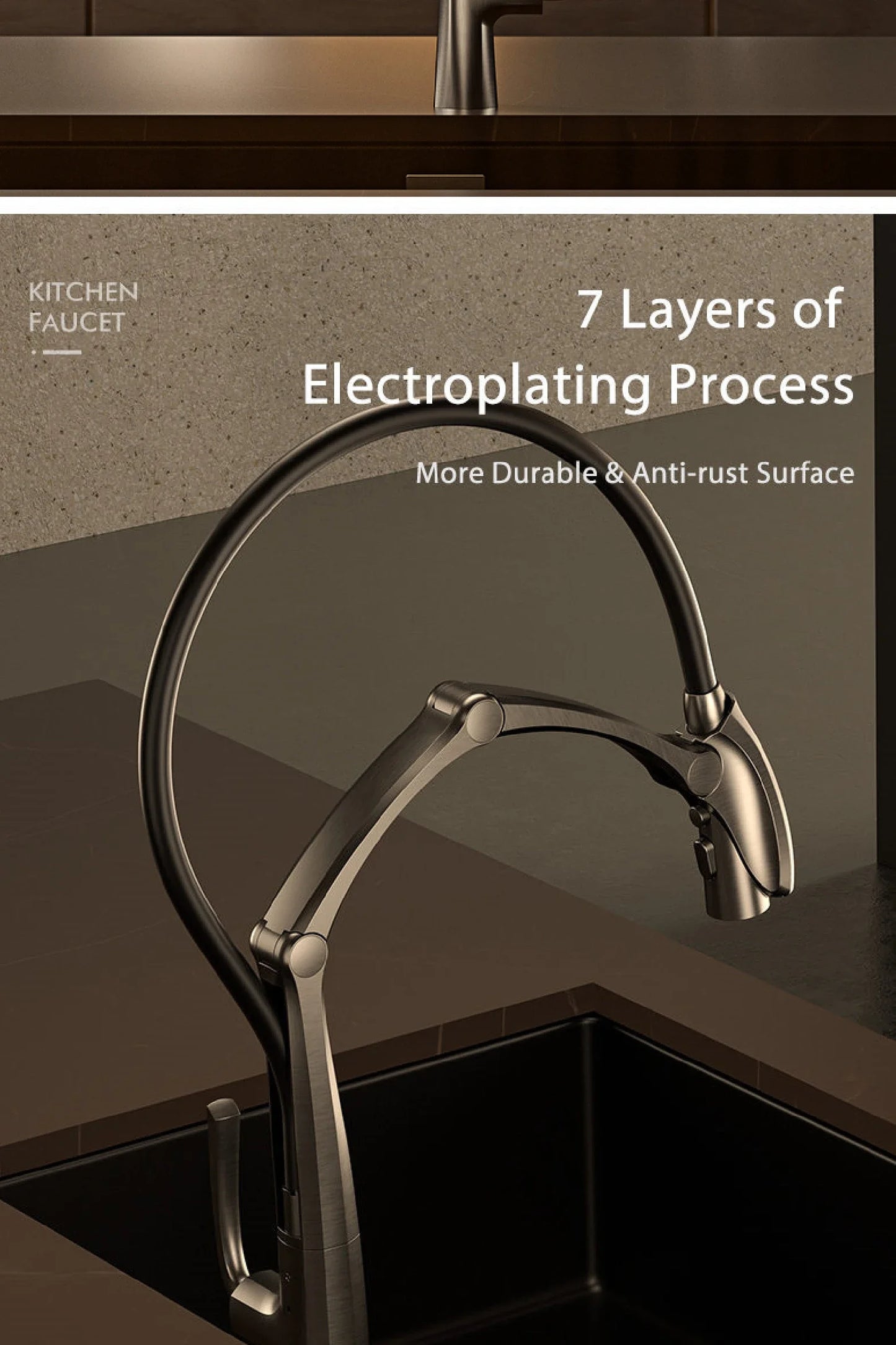 Luxury Gun Gray Brass Kitchen Faucet – Digital Touchless Pull-Out Mixer