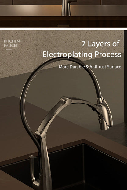 Luxury Gun Gray Brass Kitchen Faucet – Digital Touchless Pull-Out Mixer
