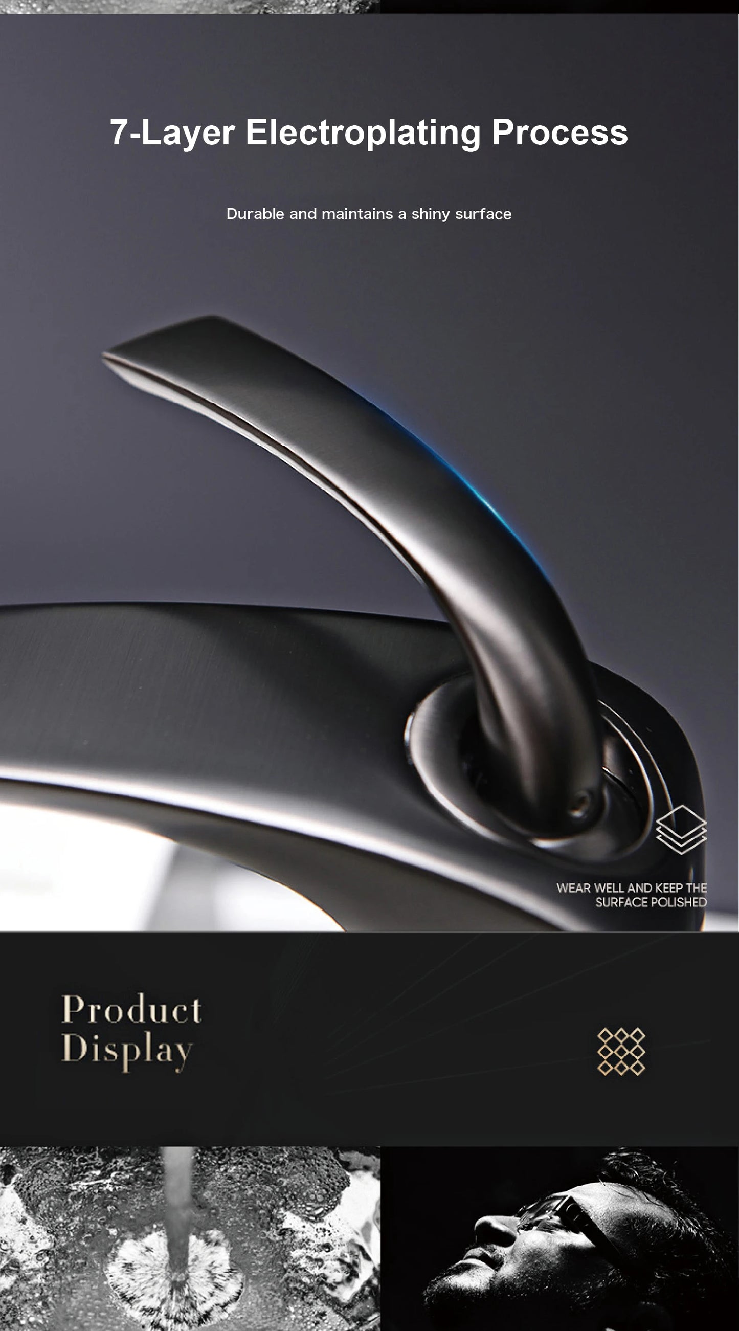 Chrome Luxury Brass Bathroom Vanity Faucet Modern Deck Mounted Basin Tap With Anti-Leak Ceramic Valve Hot/Cold Water Control