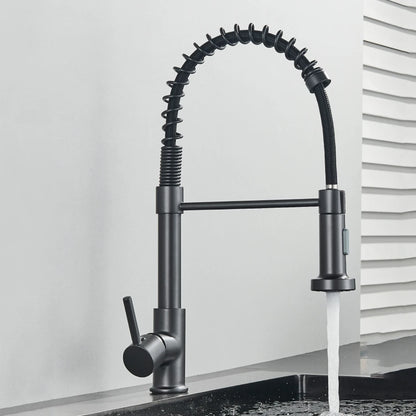 Matte Black Pull-Out Kitchen Faucet 360° Mixer Tap