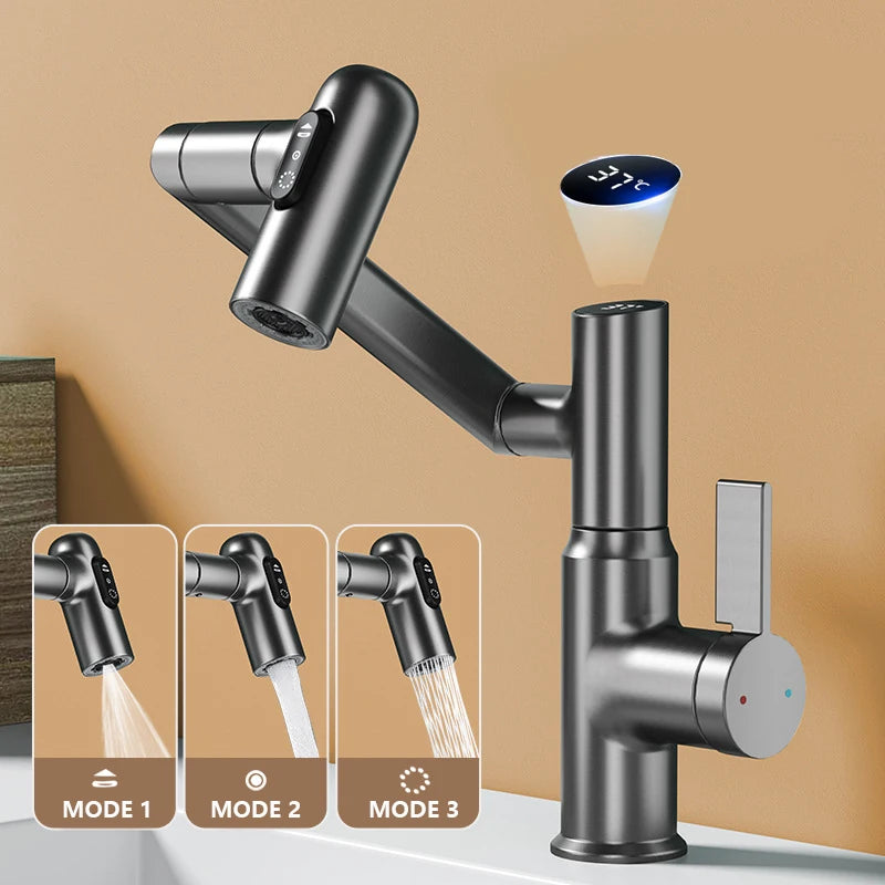 LED Digital Display Basin Faucet with 360° Rotating Sprayer