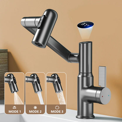 LED Digital Display Basin Faucet with 360° Rotating Sprayer