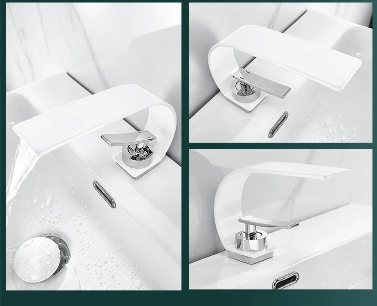 Waterfall Crescent Basin Faucet Hot Cold Bathroom Sink Mixer