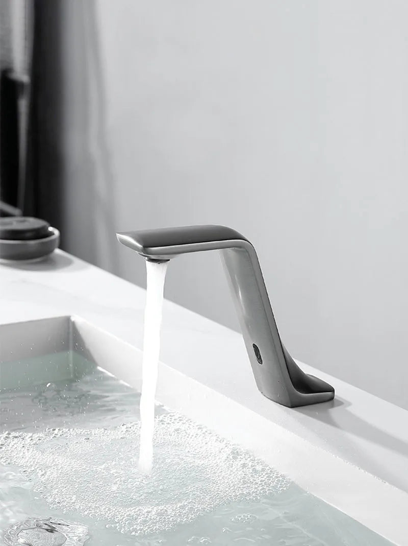 Gun Gray Automatic Sensor Bathroom Basin Faucet Cold Water Tap