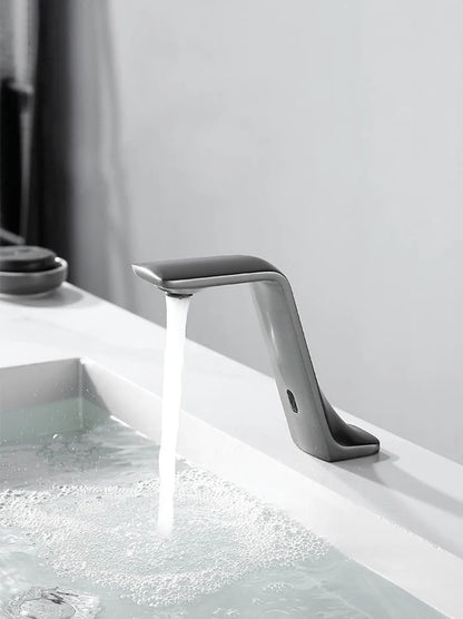 Gun Gray Automatic Sensor Bathroom Basin Faucet Cold Water Tap