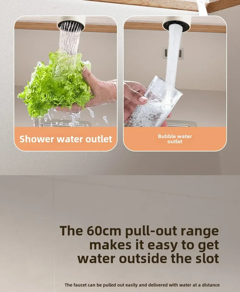 Cream Pull Out Kitchen Faucet Hot Cold Rotating Mixer Tap