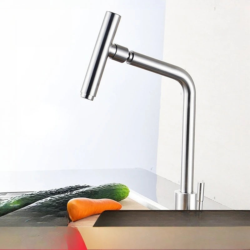 304 Stainless Steel Rotating Kitchen Faucet – Hot & Cold, Single Handle, Brushed Finish