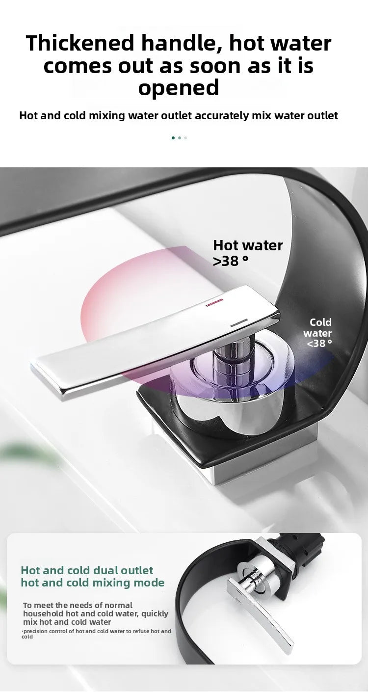 Waterfall Crescent Basin Faucet Hot Cold Bathroom Sink Mixer
