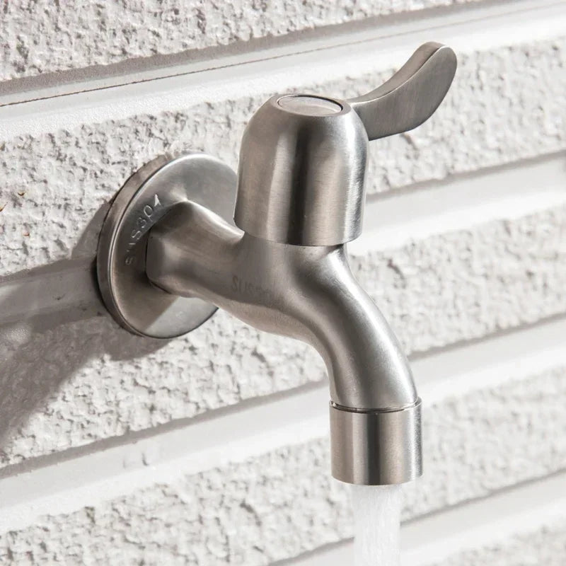 304 Stainless Steel Wall Mount Garden Faucet Brushed Outdoor Tap