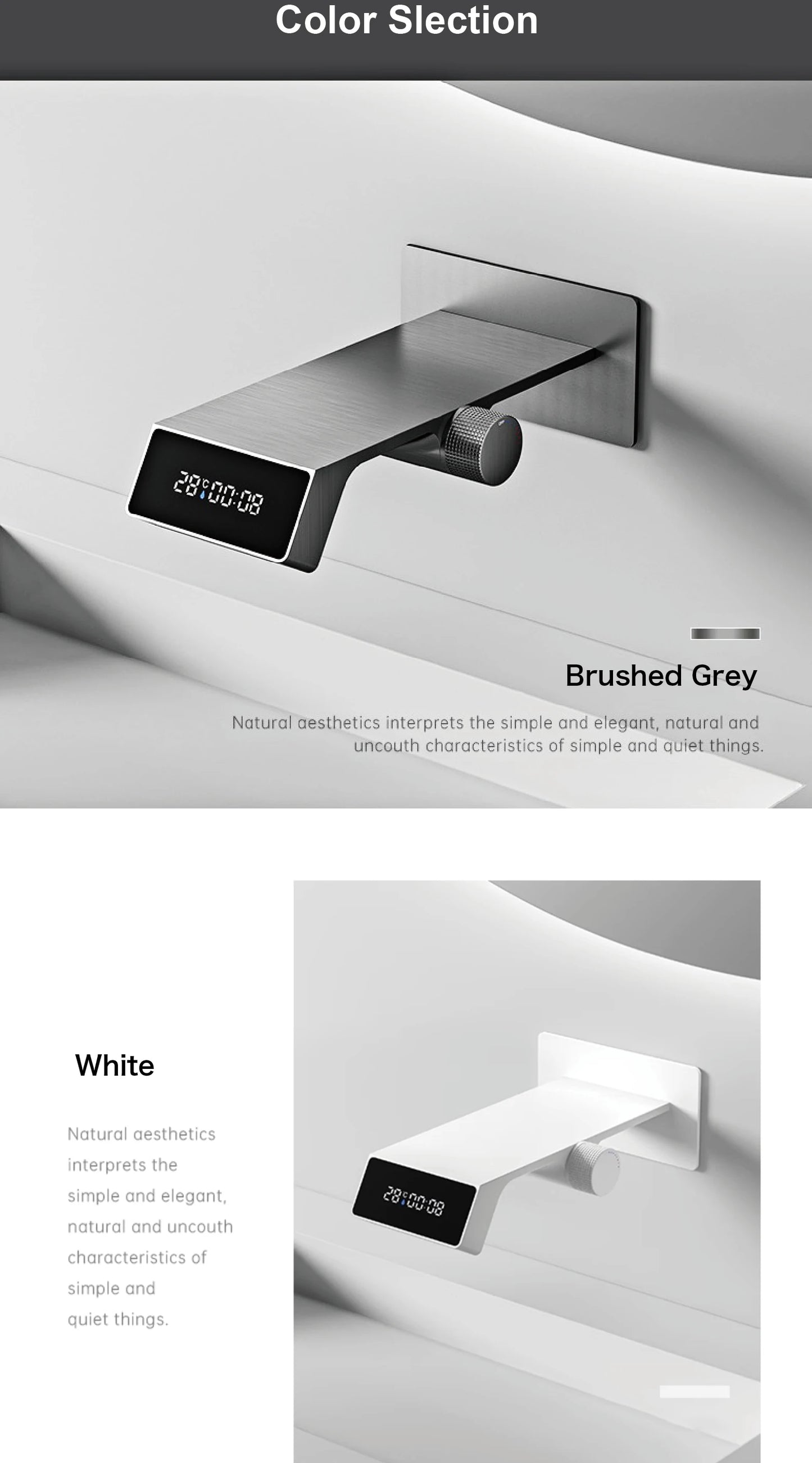 Gun Grey LED Digital Bathroom Faucet Waterfall Mixer Tap