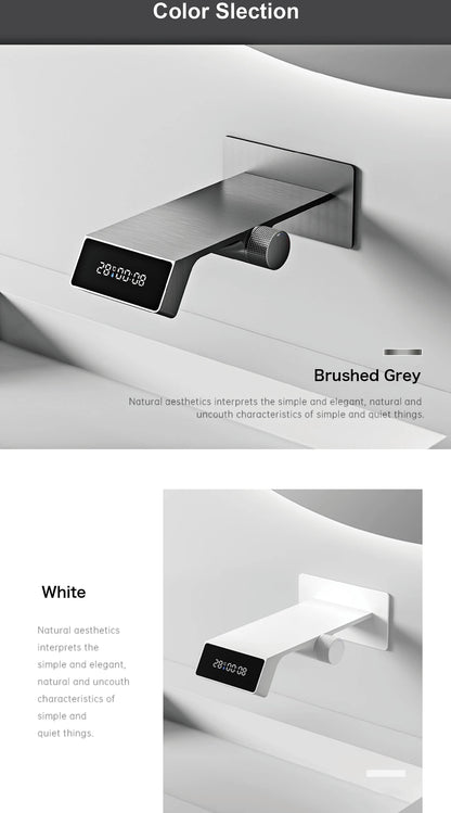 Gun Grey LED Digital Bathroom Faucet Waterfall Mixer Tap