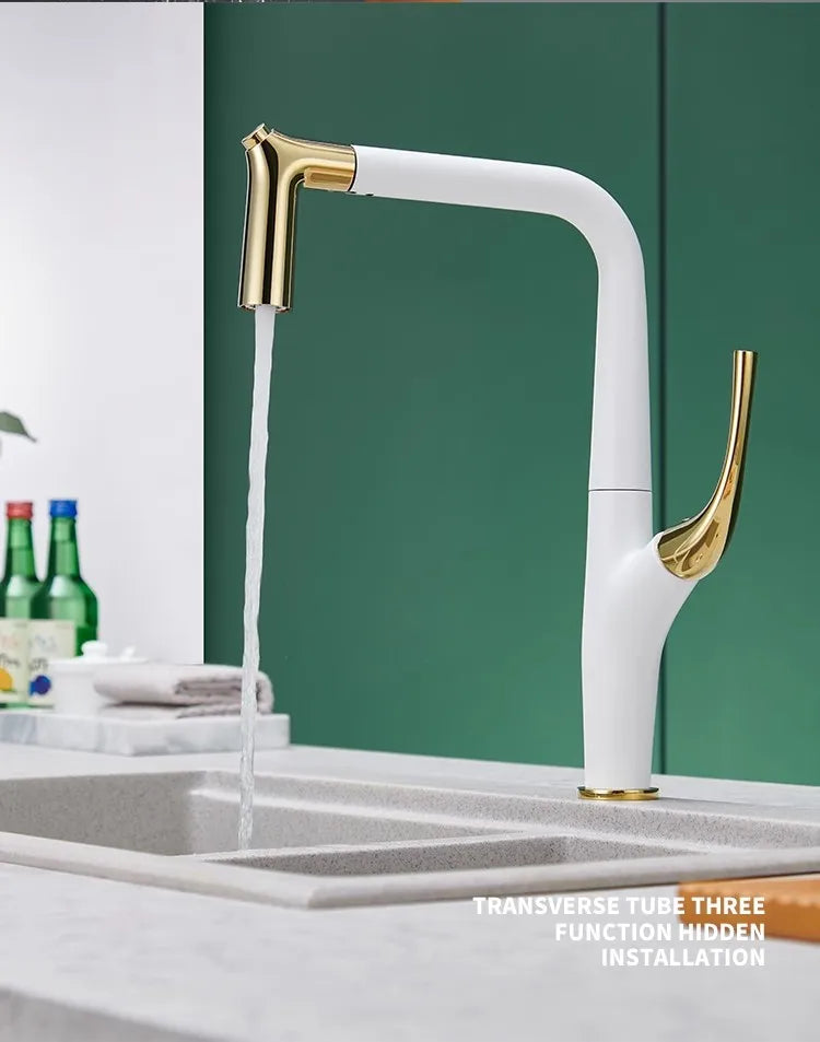 Brushed Gold Pull-Out Kitchen Faucet – Deck Mounted Single Handle
