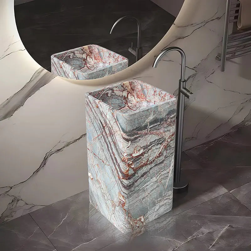 Natural Marble Pedestal Wash Basin Luxury Nordic Bathroom Sink