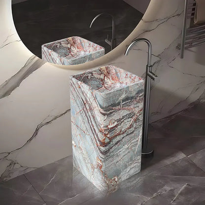Natural Marble Pedestal Wash Basin Luxury Nordic Bathroom Sink