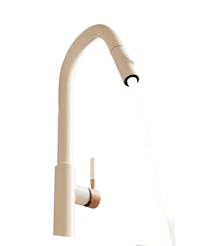 Cream Pull Out Kitchen Faucet Hot Cold Rotating Mixer Tap
