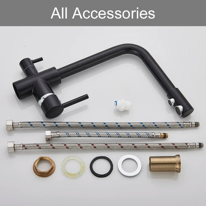 Matte Black 3-Way Kitchen Faucet Hot Cold Water Mixer Tap