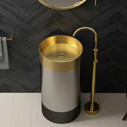 304 Stainless Steel Column Wash Basin Modern Luxury Pedestal Sink