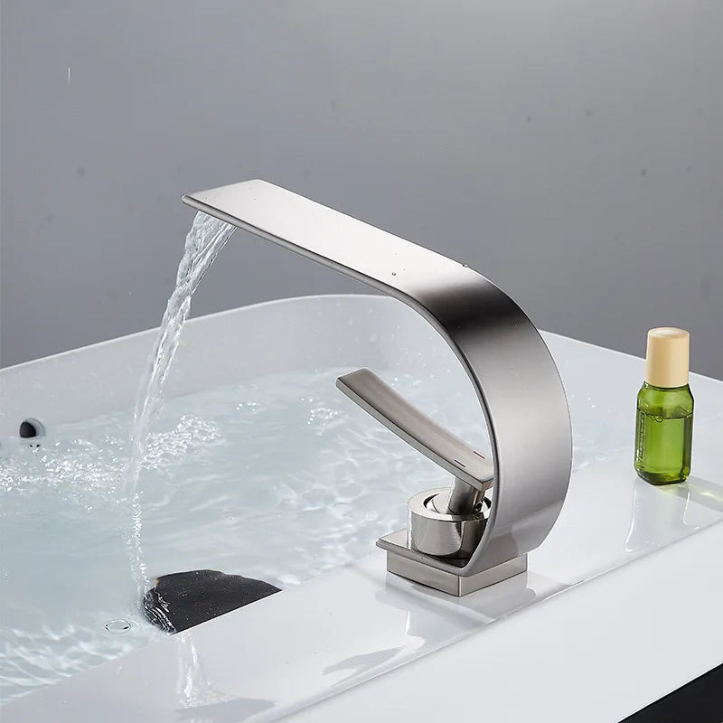 Waterfall Crescent Basin Faucet Hot Cold Bathroom Sink Mixer