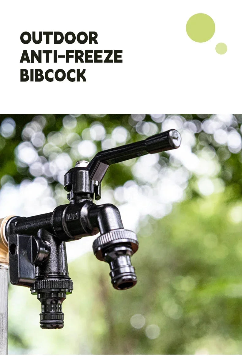 Outdoor Brass Garden Faucet – Anti-Freeze Bibcock with Dual Hose Connector