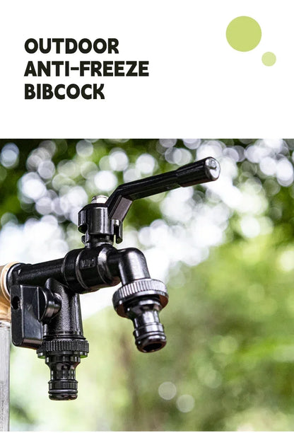Outdoor Brass Garden Faucet – Anti-Freeze Bibcock with Dual Hose Connector