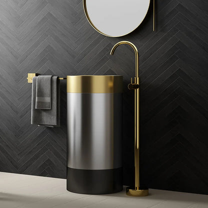 304 Stainless Steel Column Wash Basin Modern Luxury Pedestal Sink