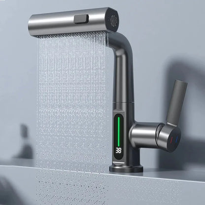Waterfall Bathroom Basin Faucet with Digital Temperature Display