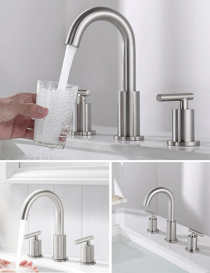 Solid Brass Bathroom Basin Faucet Dual Handle 3 Hole Tap