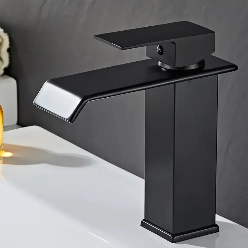 Luxury Glam Style Waterfall Bathroom Sink Faucet - 304 Stainless Steel, Cold and Hot Water Mixer Tap with Chrome Finish,