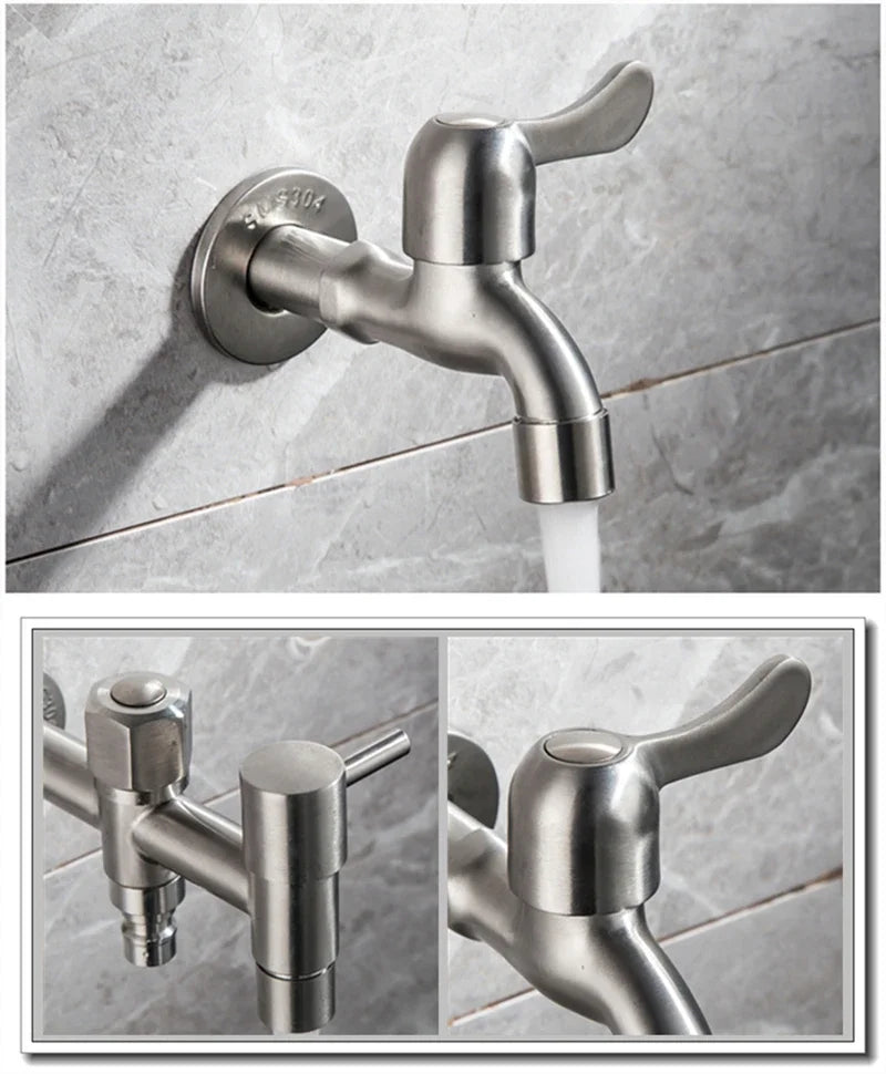 304 Stainless Steel Wall Mount Garden Faucet Brushed Outdoor Tap