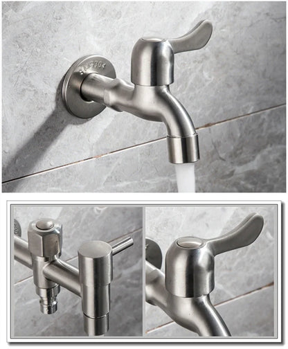 304 Stainless Steel Wall Mount Garden Faucet Brushed Outdoor Tap